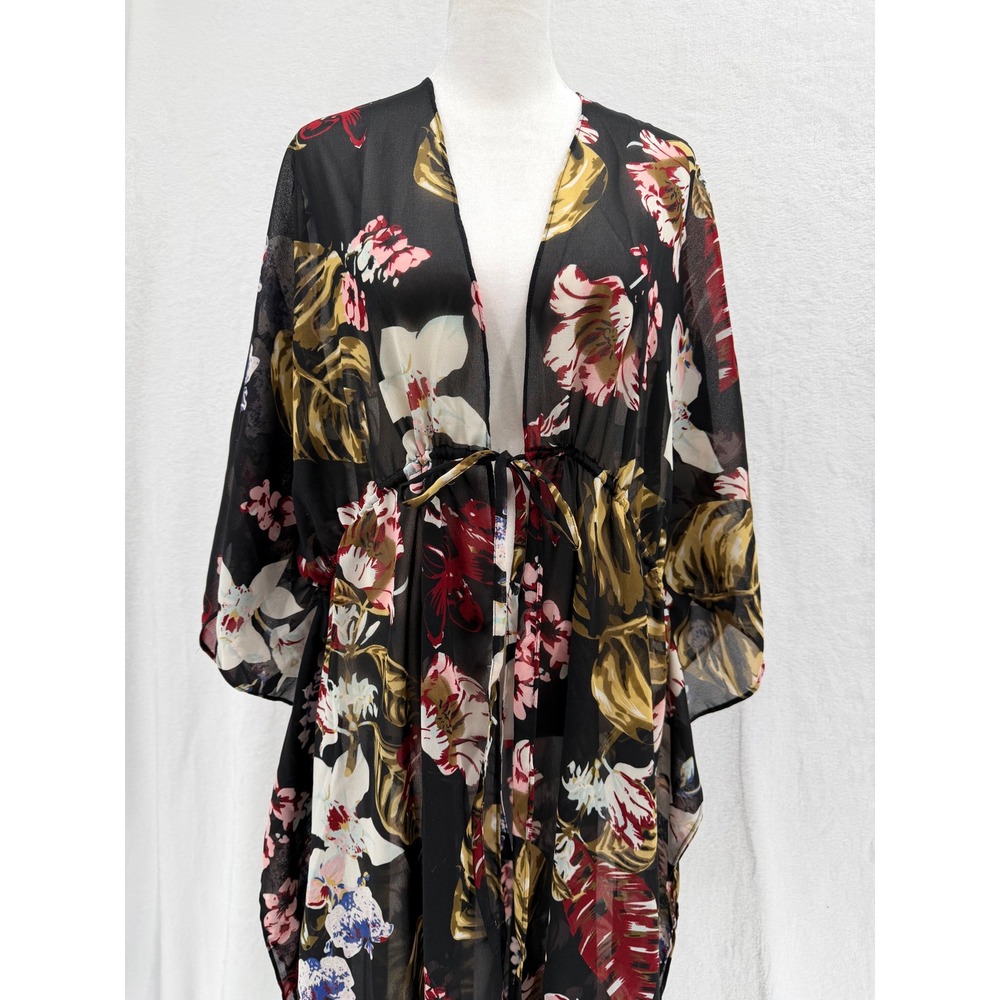 Walter Baker Tulum Caftan Maxi Coverup Sheer OSFM Tie‎ Waist Resortwear